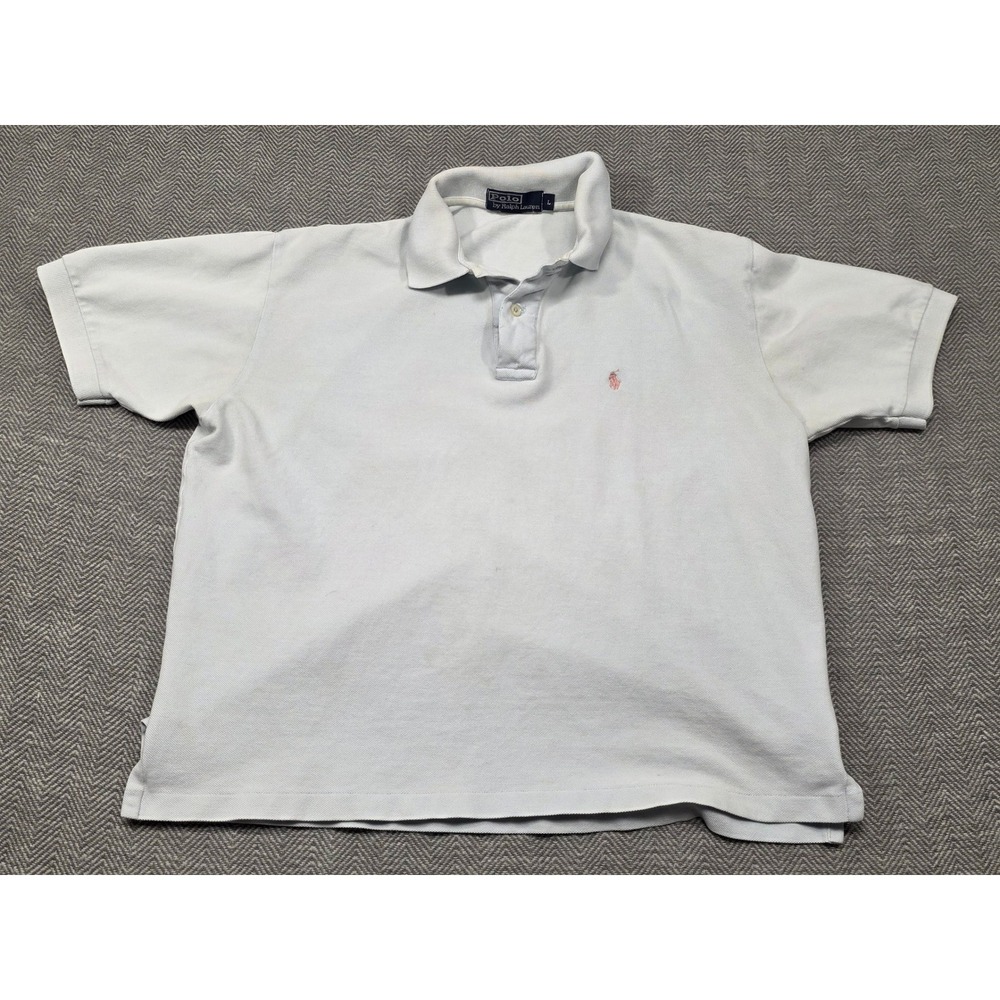 Polo Ralph Lauren Mens Large Light Blue Short Sleeve Pique Cotton Polo Shirt